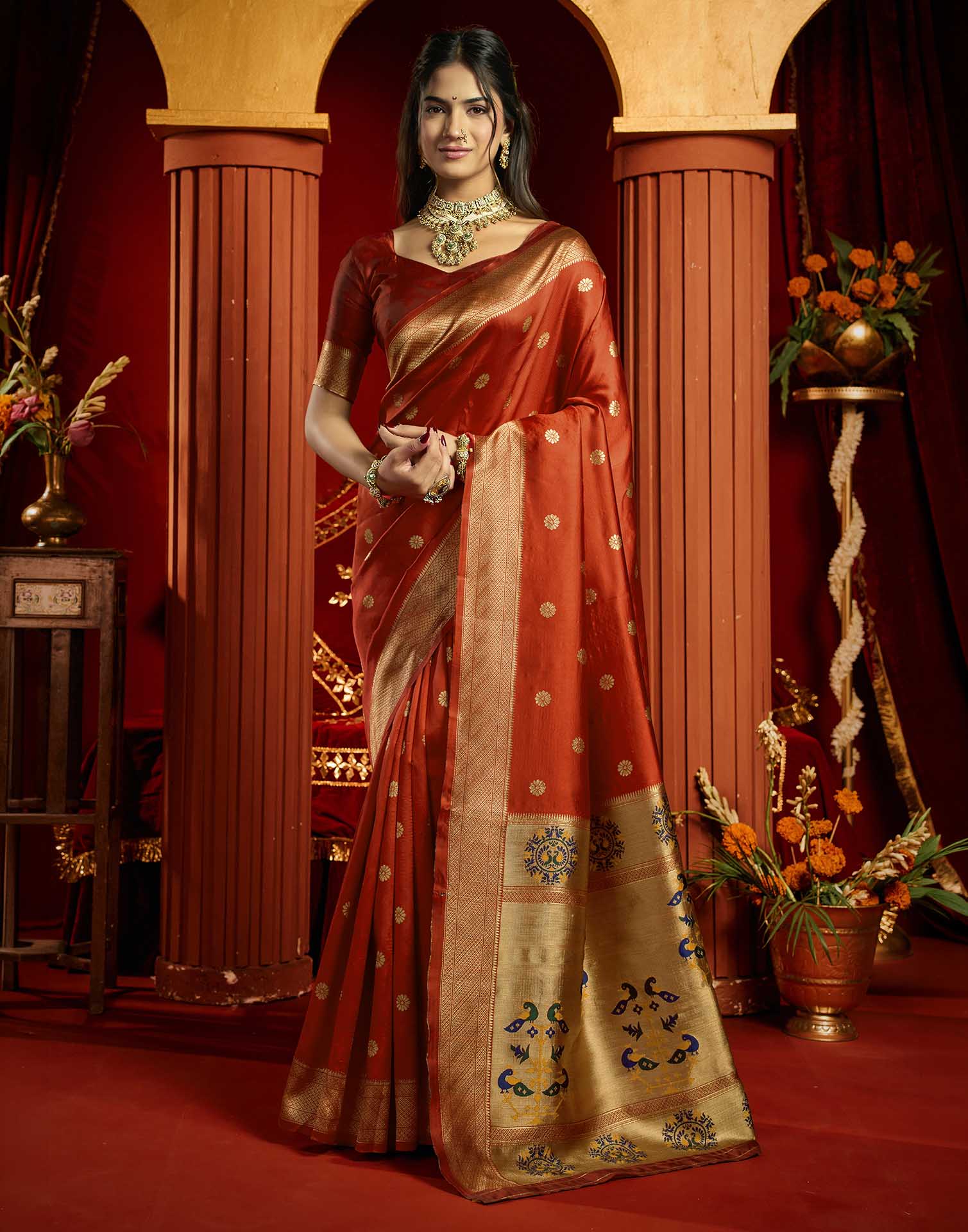 Red Silk Woven Paithani Saree