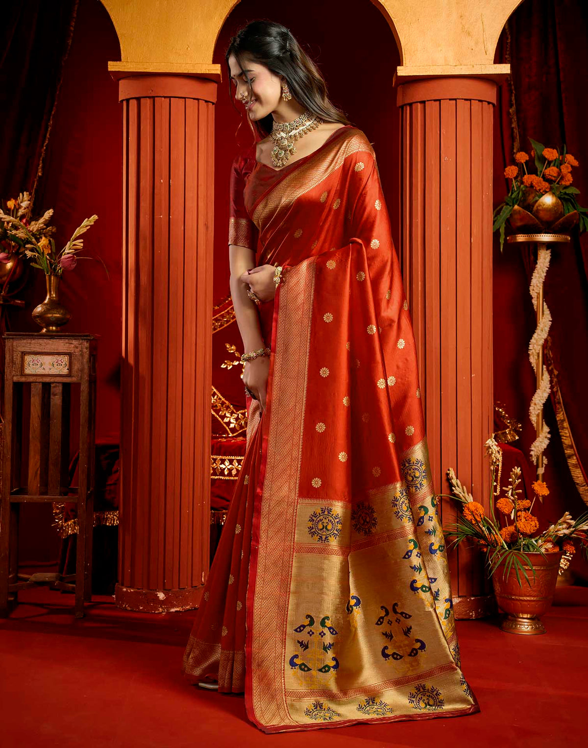 Red Silk Woven Paithani Saree