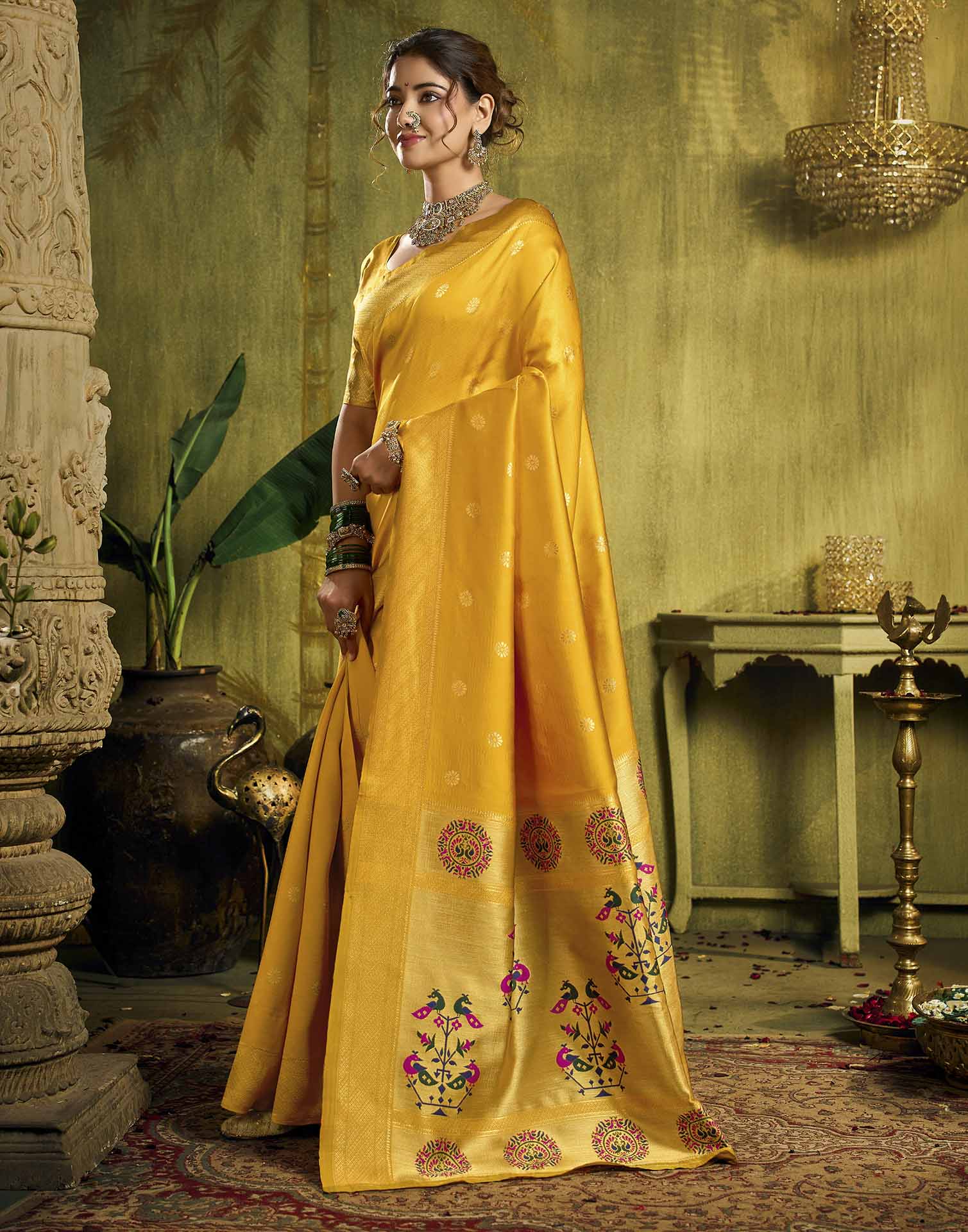 Yellow Silk Woven Paithani Saree
