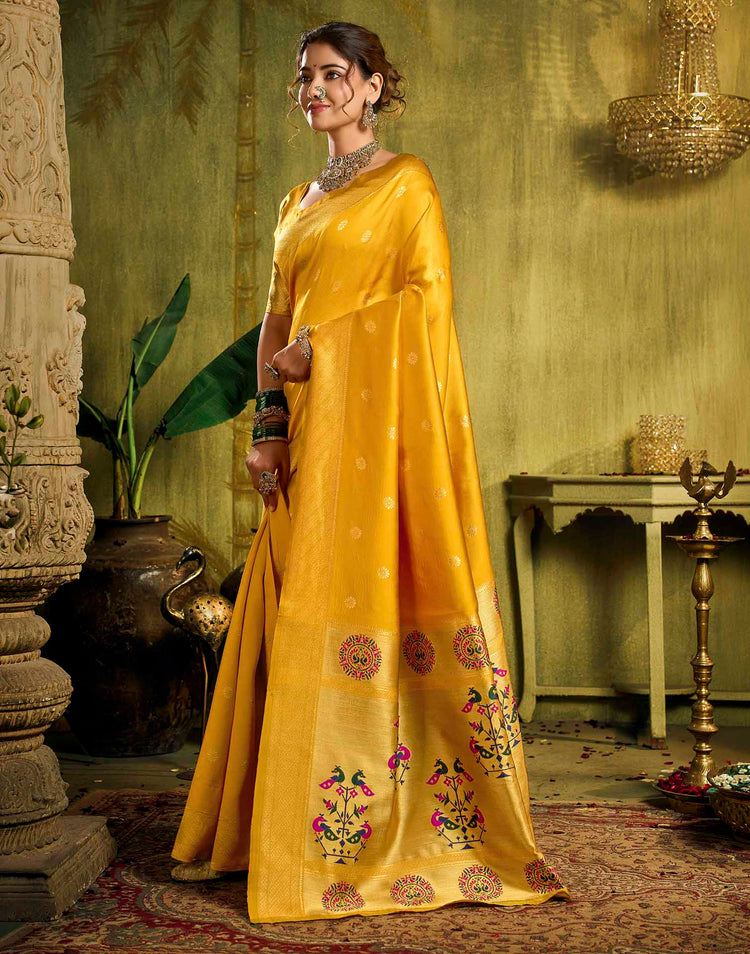 Yellow Silk Woven Paithani Saree