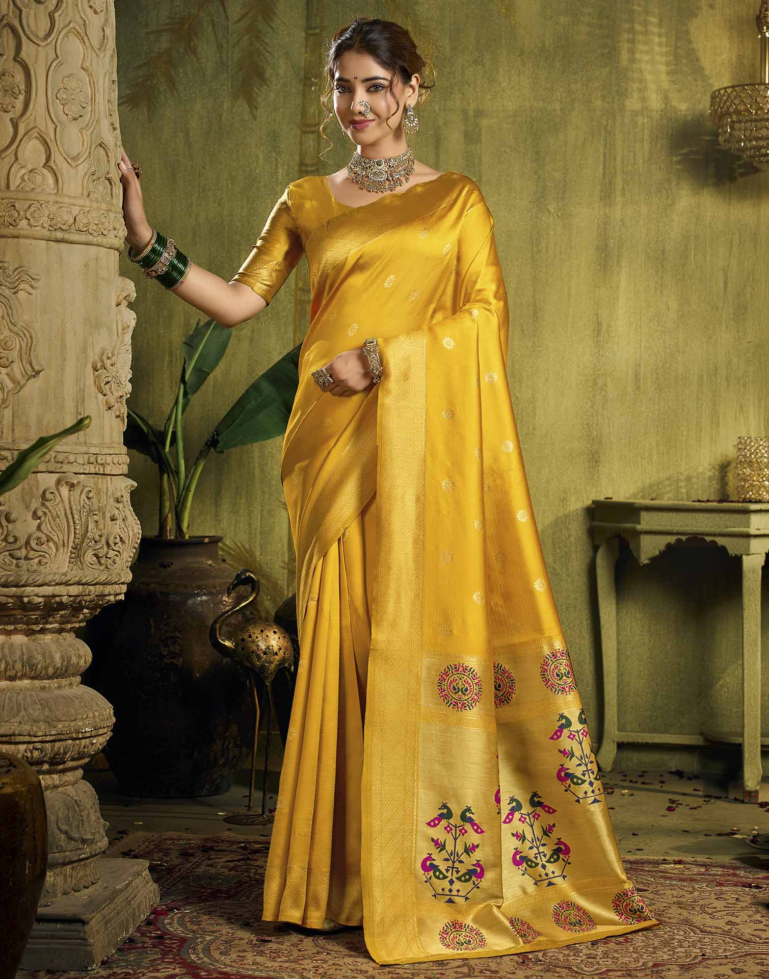 Yellow Silk Woven Paithani Saree