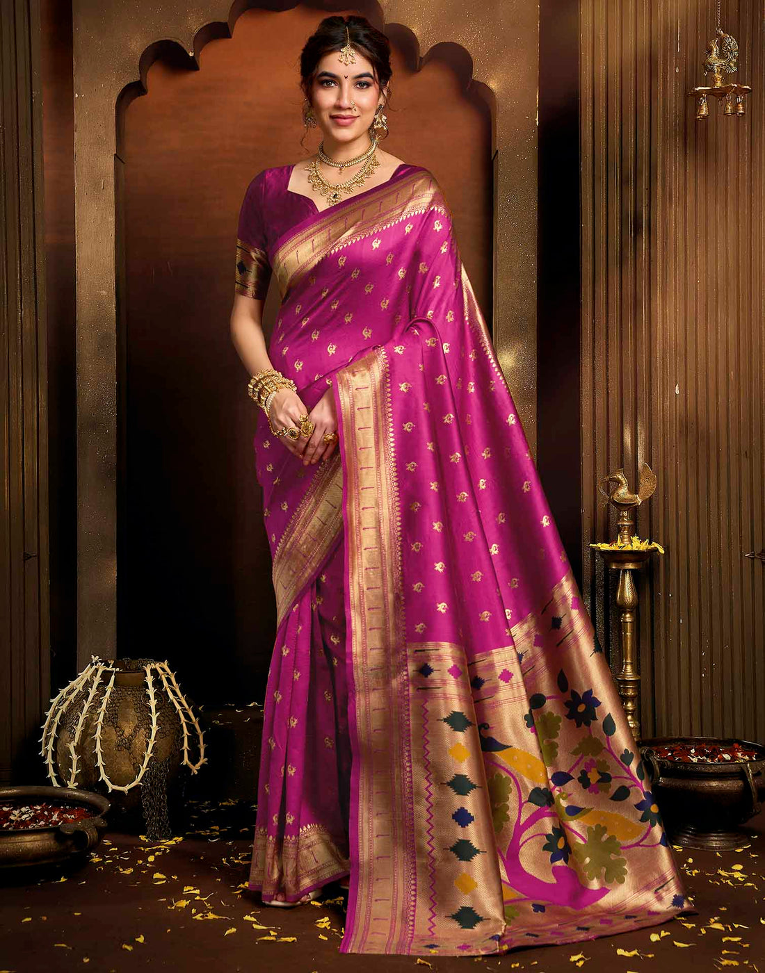 Pink Silk Woven Paithani Saree