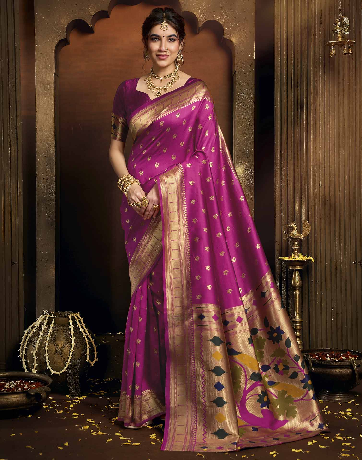 Pink Silk Woven Paithani Saree