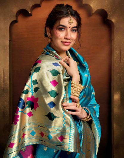 Sky Blue Silk Woven Paithani Saree