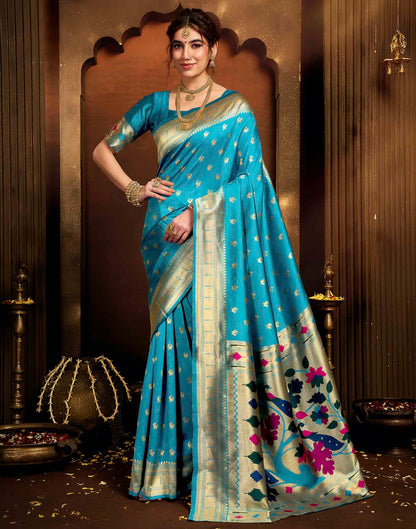 Sky Blue Silk Woven Paithani Saree