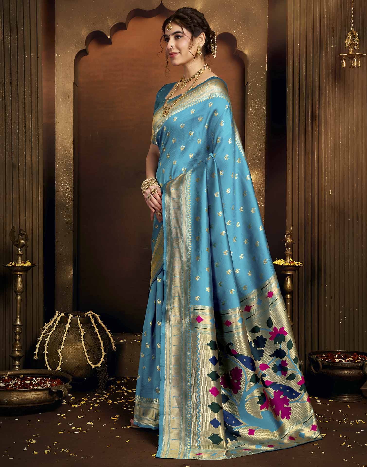 Sky Blue Silk Woven Paithani Saree