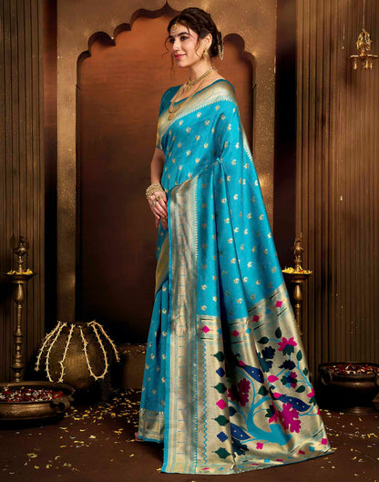 Sky Blue Silk Woven Paithani Saree