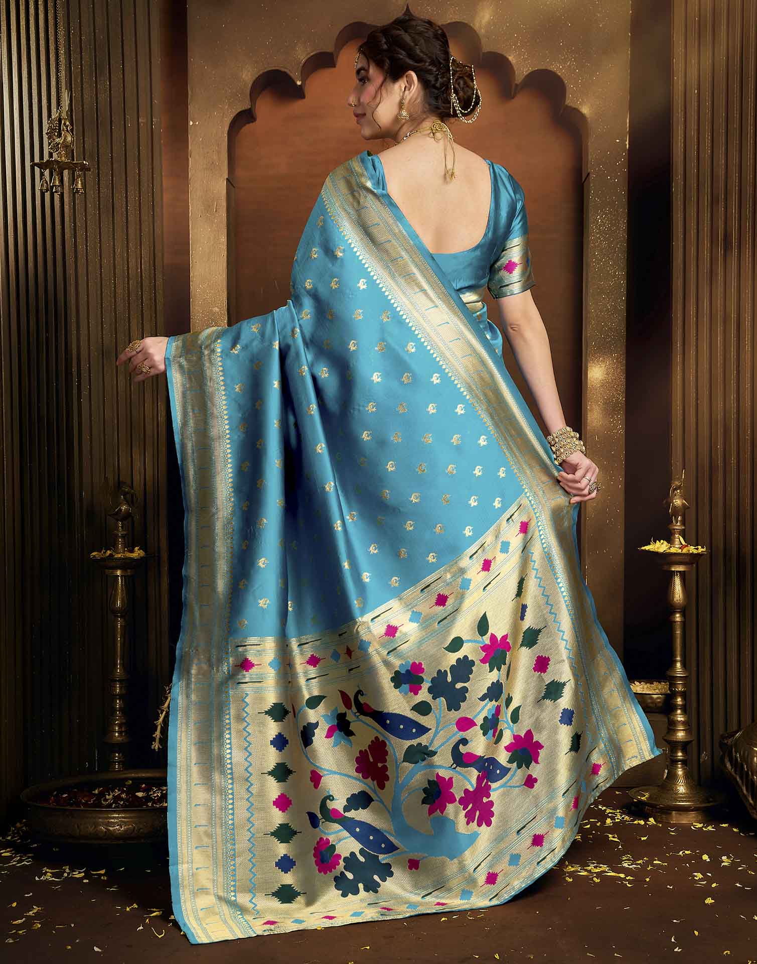 Sky Blue Silk Woven Paithani Saree