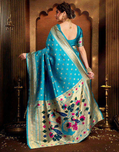 Sky Blue Silk Woven Paithani Saree