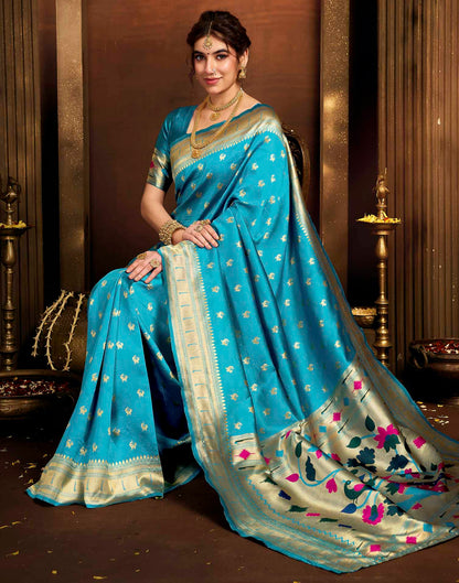 Sky Blue Silk Woven Paithani Saree