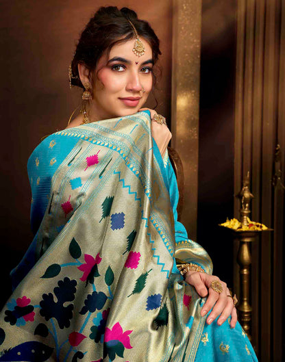 Sky Blue Silk Woven Paithani Saree