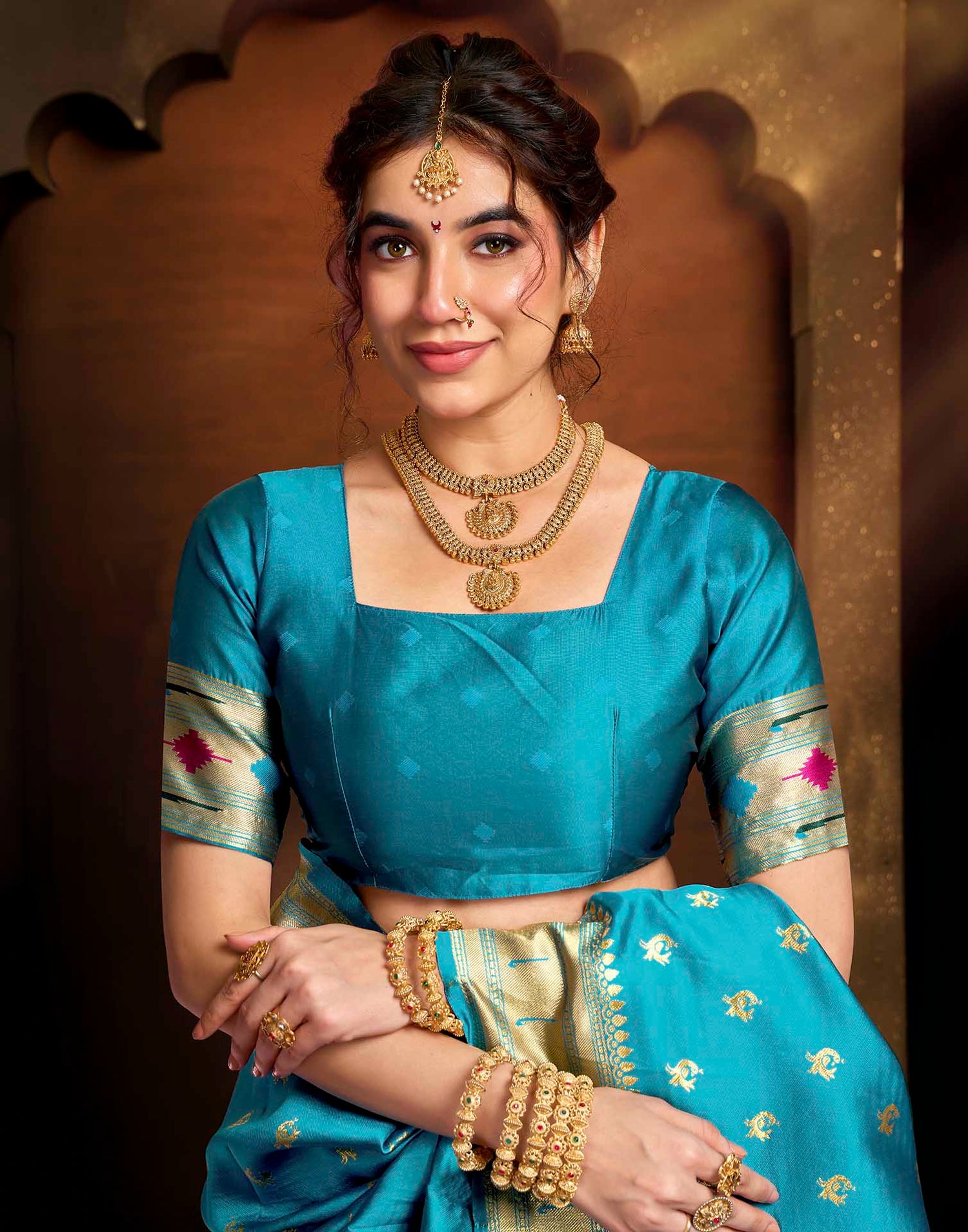 Sky Blue Silk Woven Paithani Saree