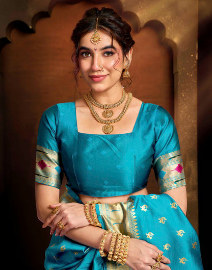 Sky Blue Silk Woven Paithani Saree
