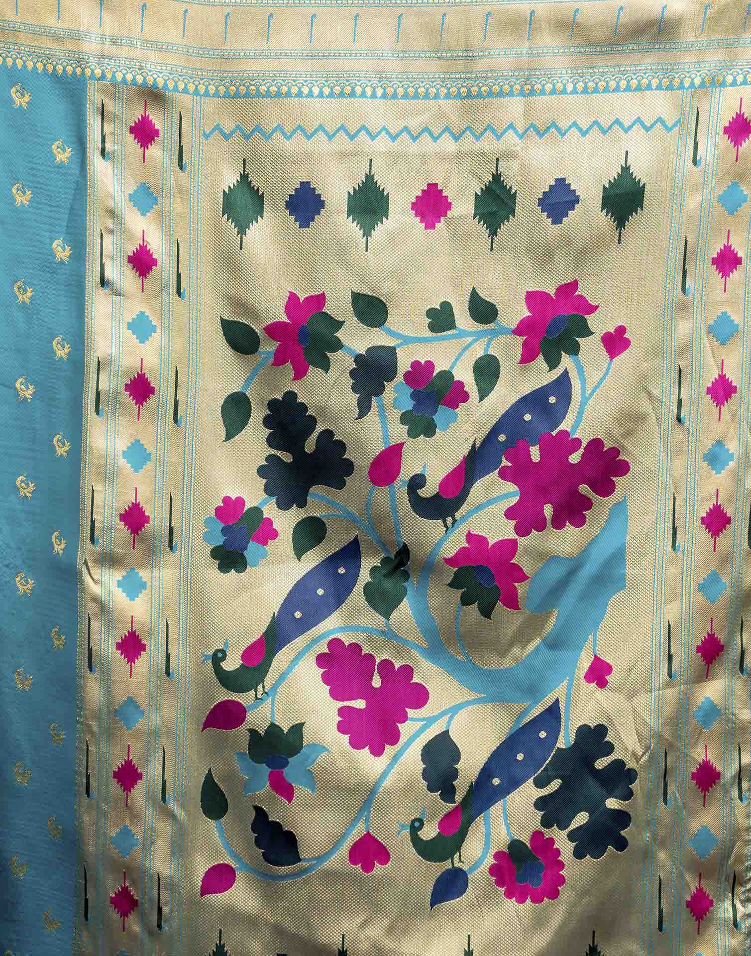 Sky Blue Silk Woven Paithani Saree