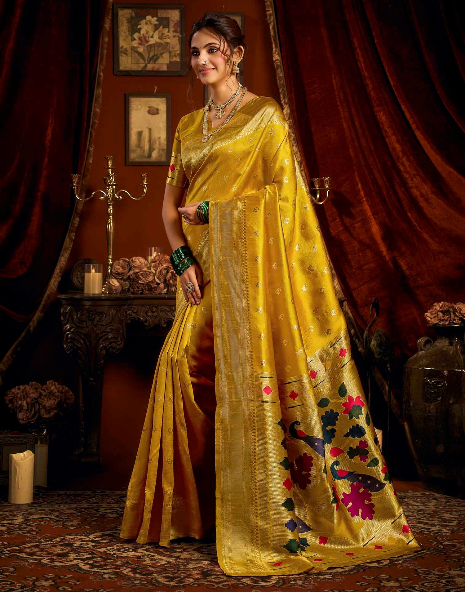 Yellow Silk Woven Paithani Saree