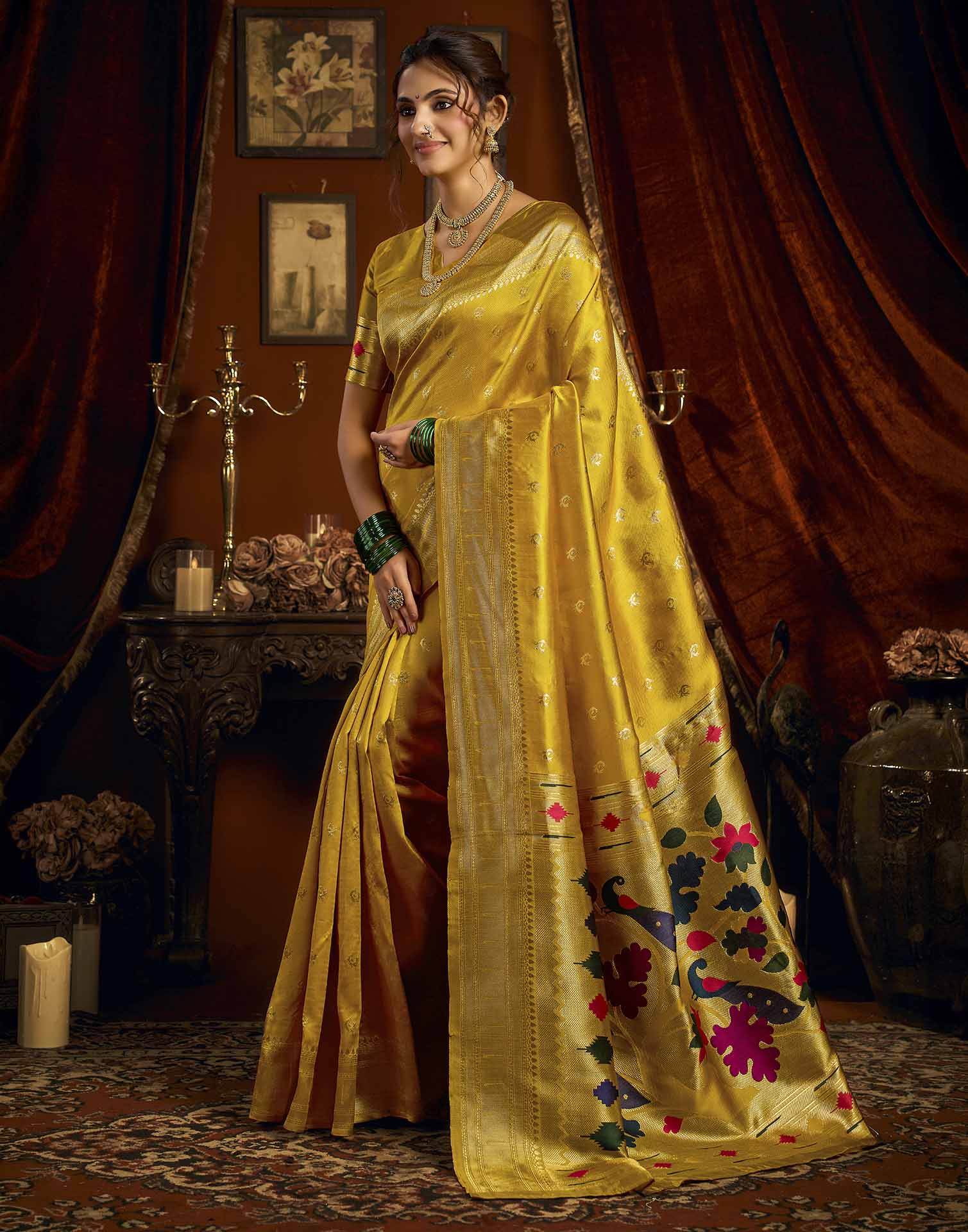 Yellow Silk Woven Paithani Saree
