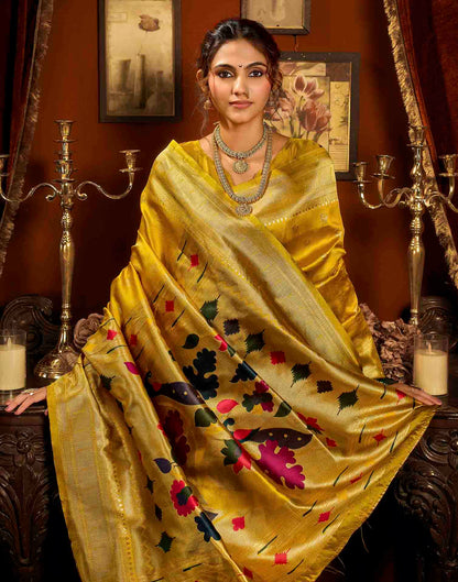 Yellow Silk Woven Paithani Saree