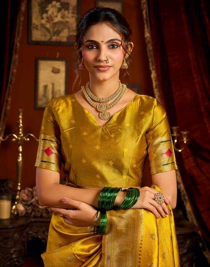 Yellow Silk Woven Paithani Saree