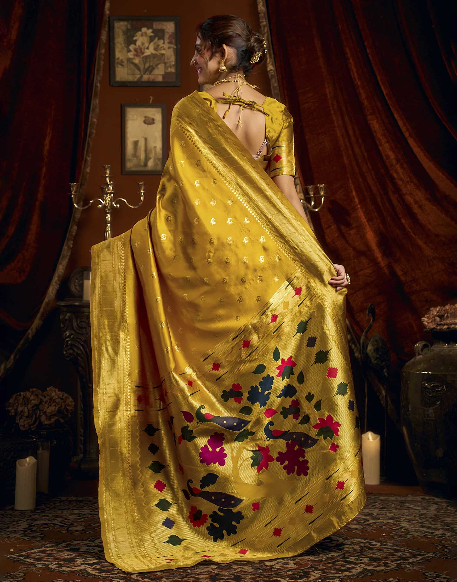Yellow Silk Woven Paithani Saree