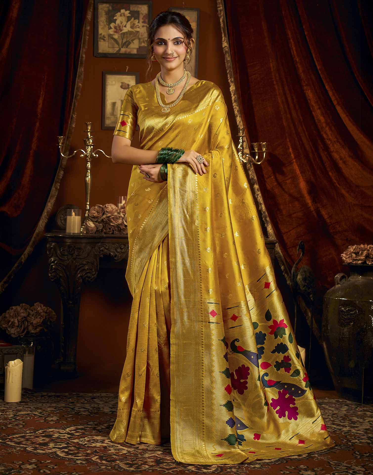 Yellow Silk Woven Paithani Saree