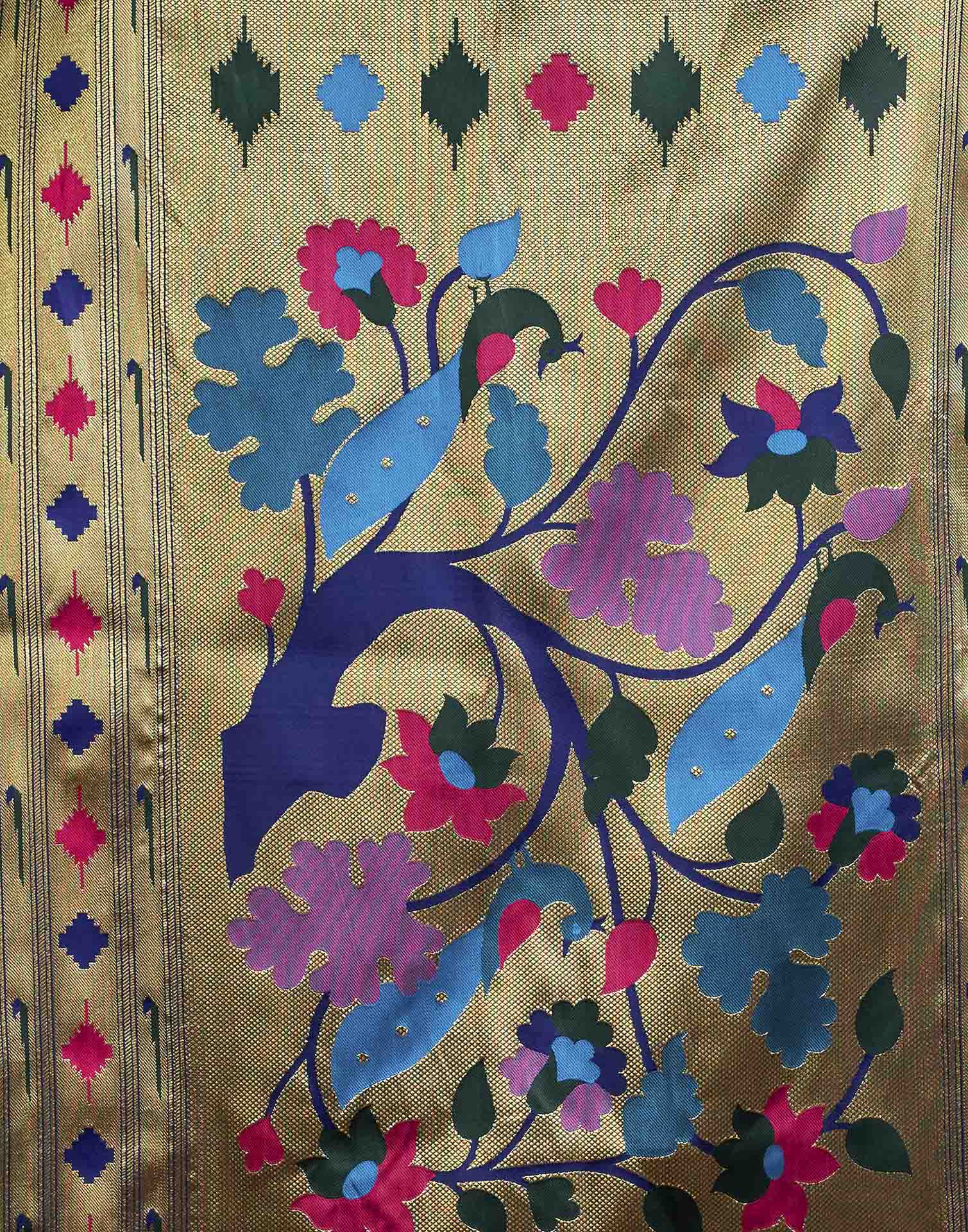 Navy Blue Silk Woven Paithani Saree