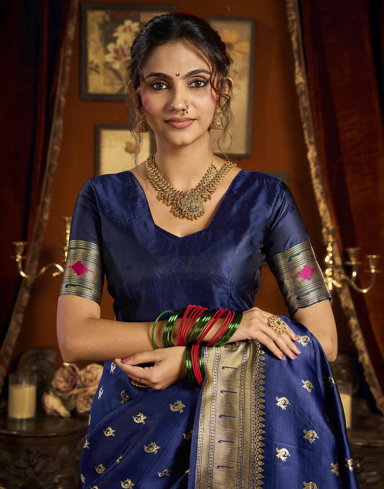 Navy Blue Silk Woven Paithani Saree
