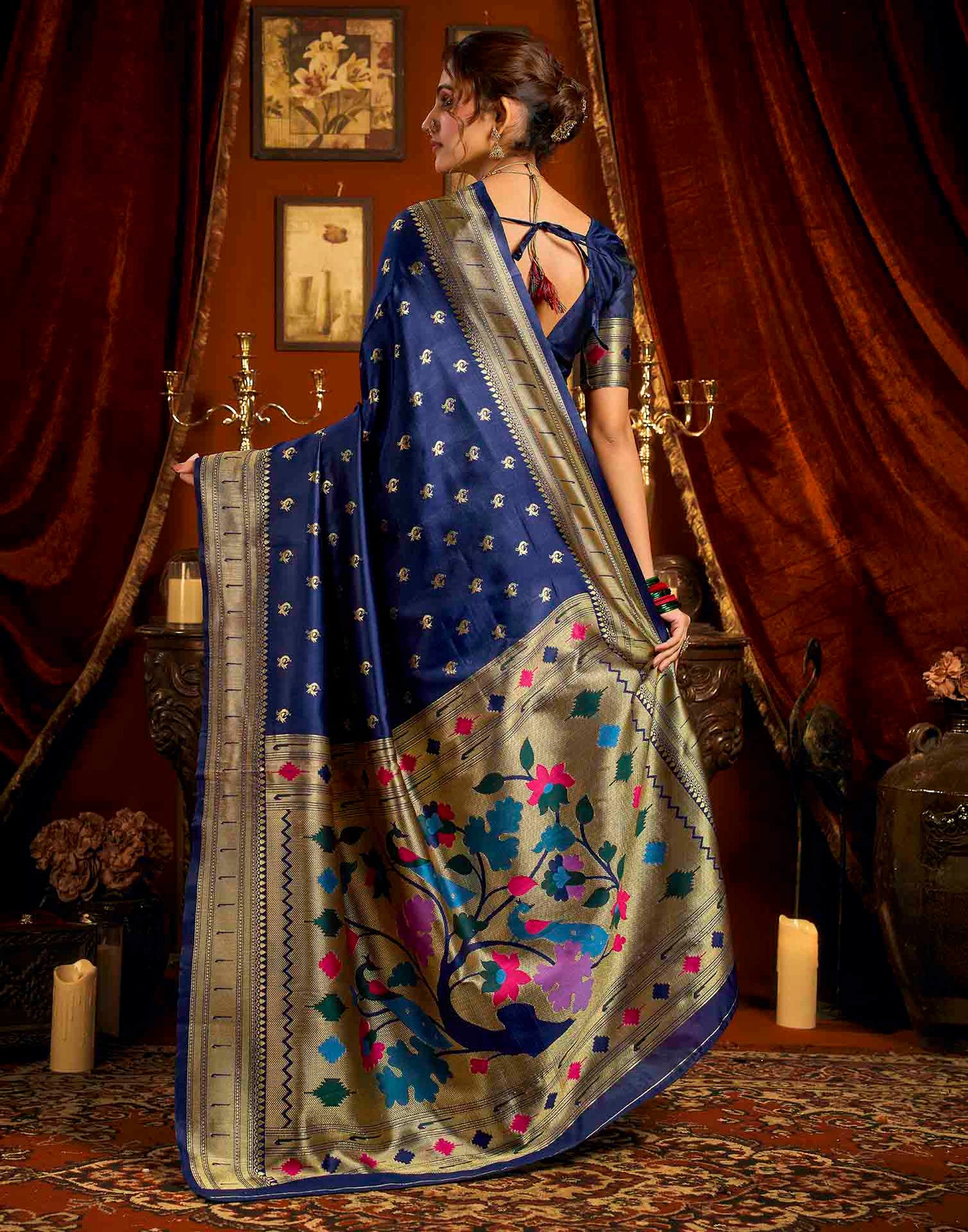 Navy Blue Silk Woven Paithani Saree