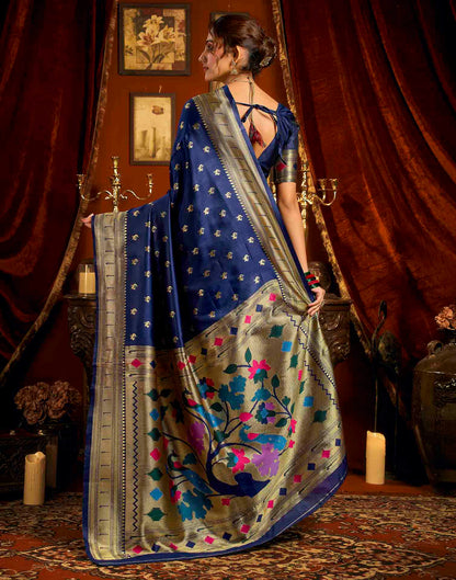 Navy Blue Silk Woven Paithani Saree