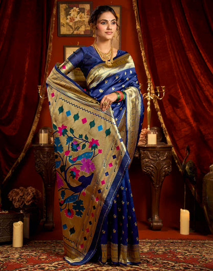 Navy Blue Silk Woven Paithani Saree