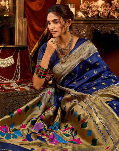 Navy Blue Silk Woven Paithani Saree