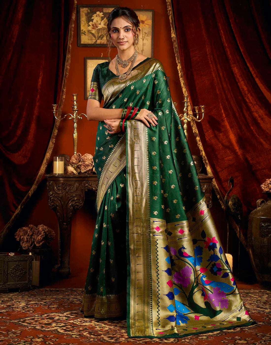 Dark Green Silk Woven Paithani Saree