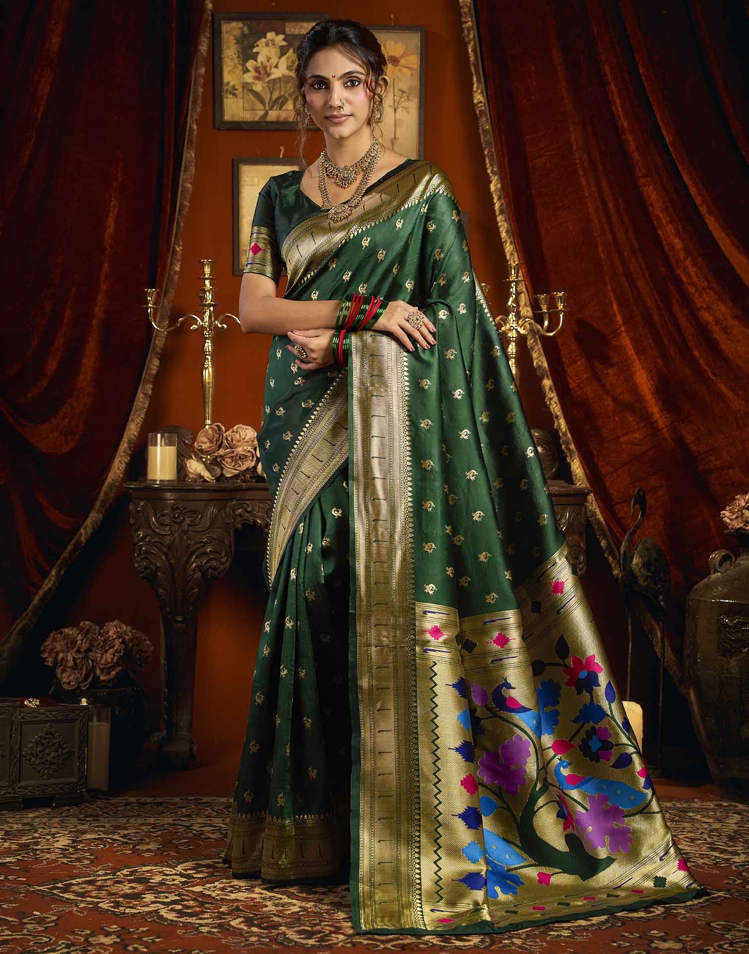 Dark Green Silk Woven Paithani Saree