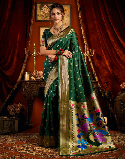 Dark Green Silk Woven Paithani Saree