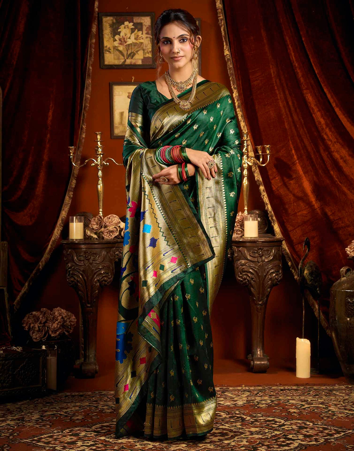 Dark Green Silk Woven Paithani Saree