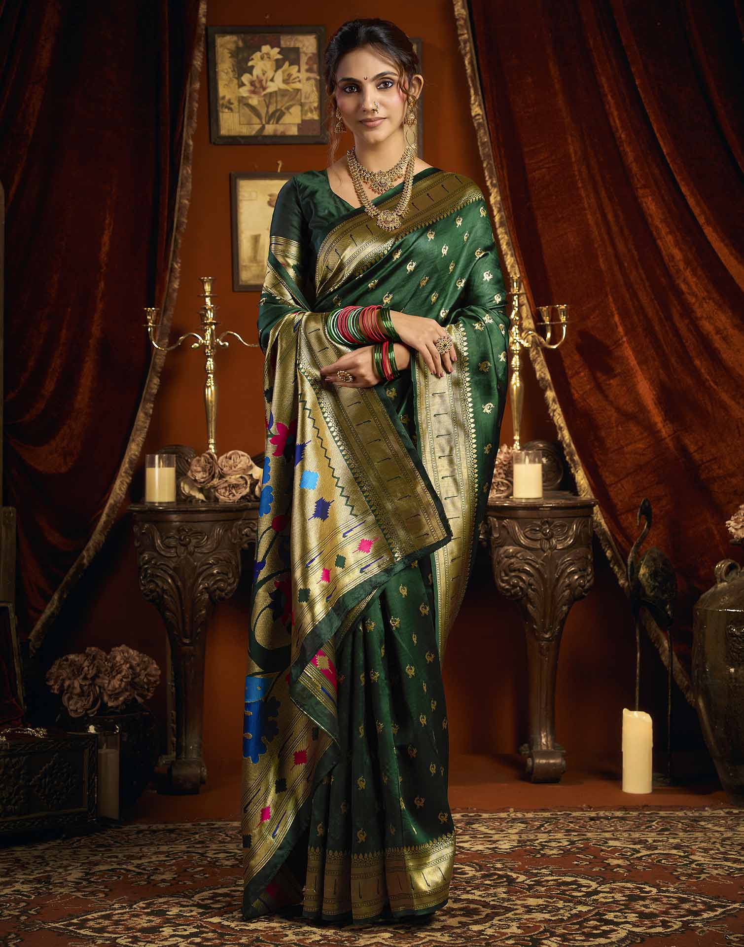 Dark Green Silk Woven Paithani Saree