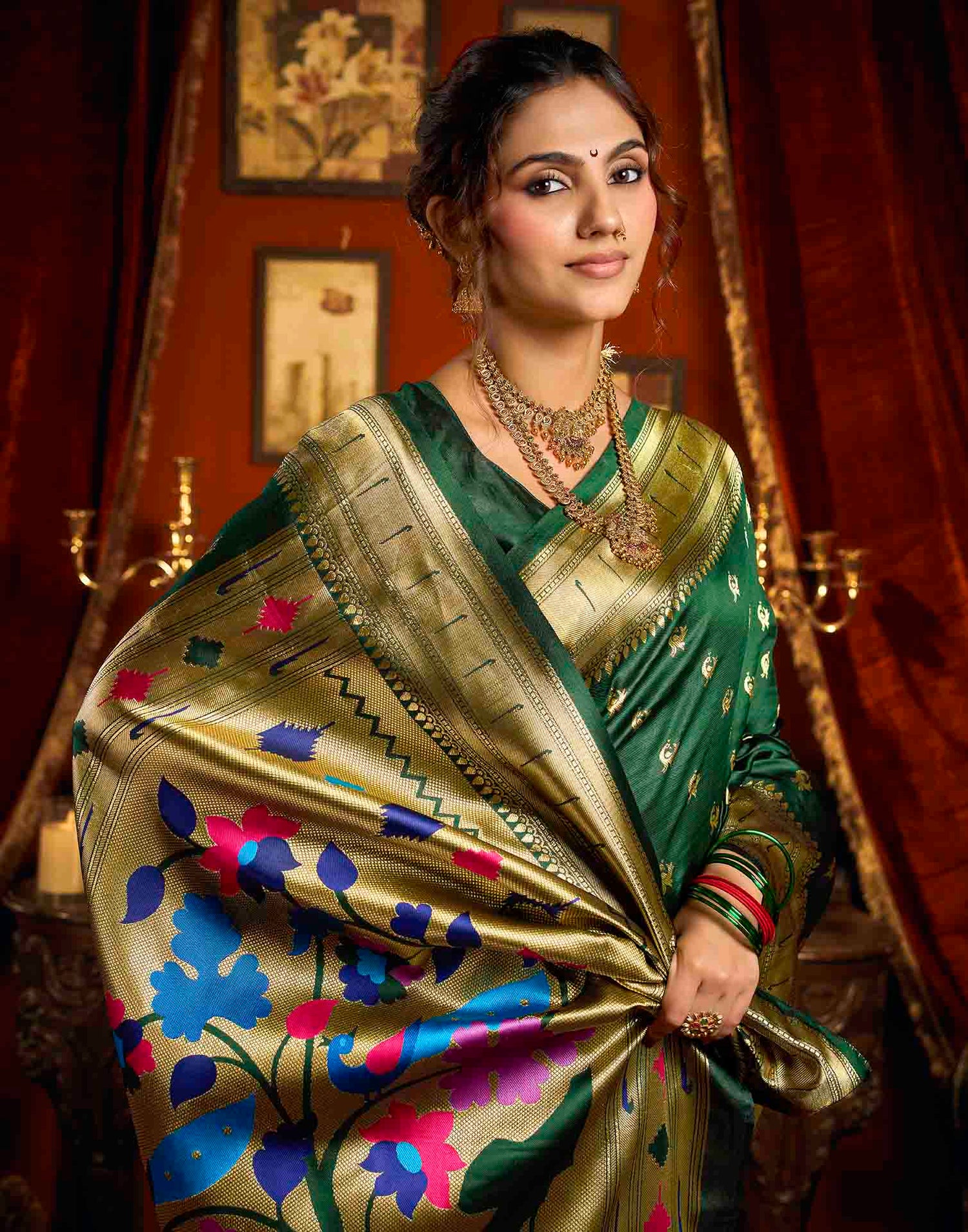 Dark Green Silk Woven Paithani Saree