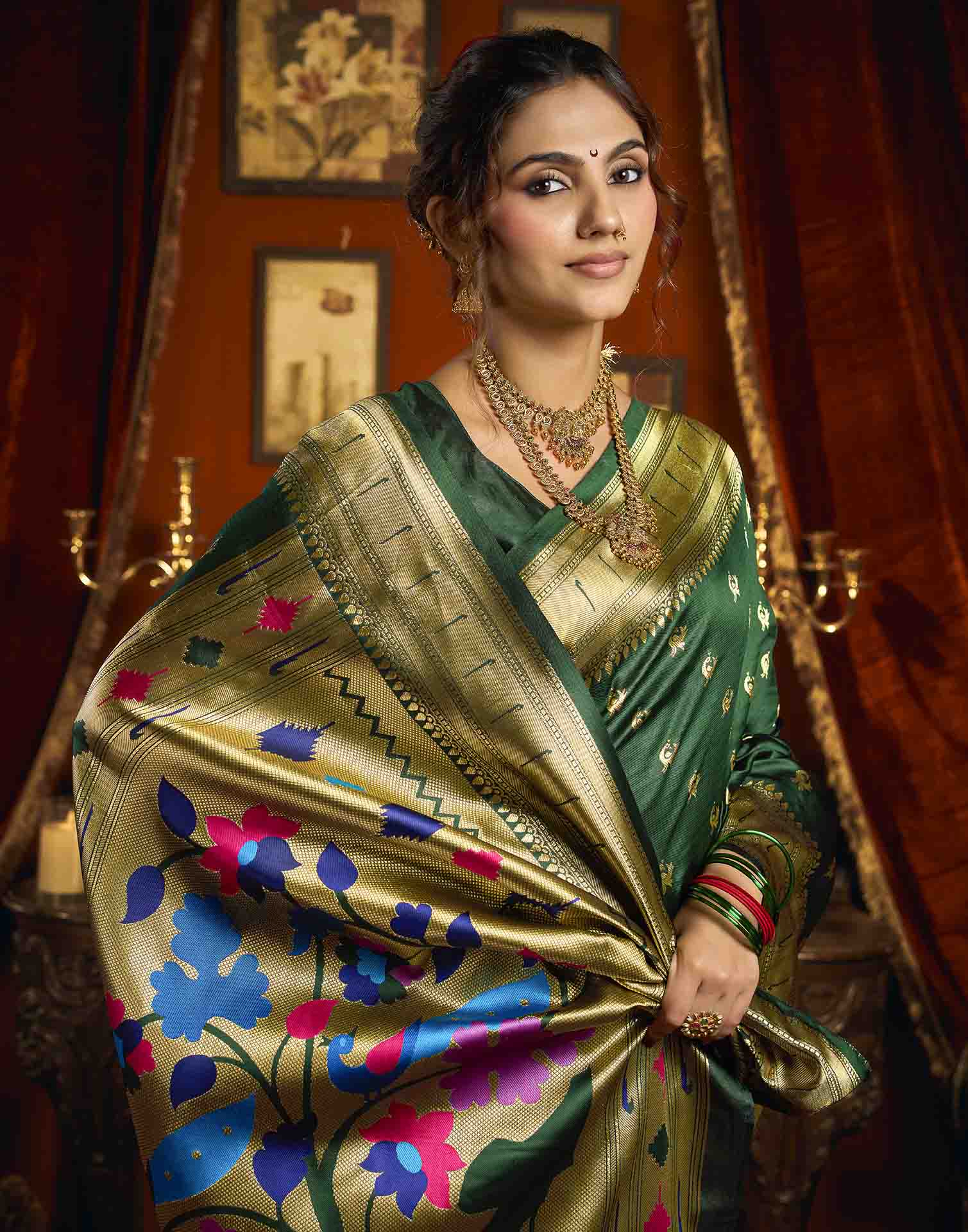 Dark Green Silk Woven Paithani Saree