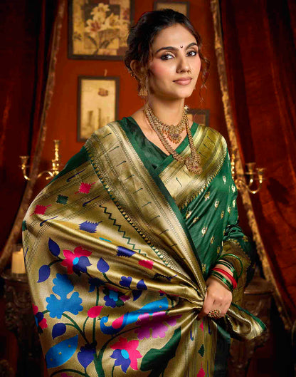 Dark Green Silk Woven Paithani Saree