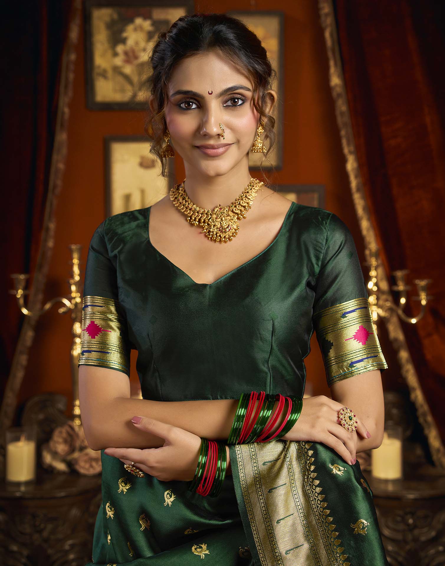 Dark Green Silk Woven Paithani Saree