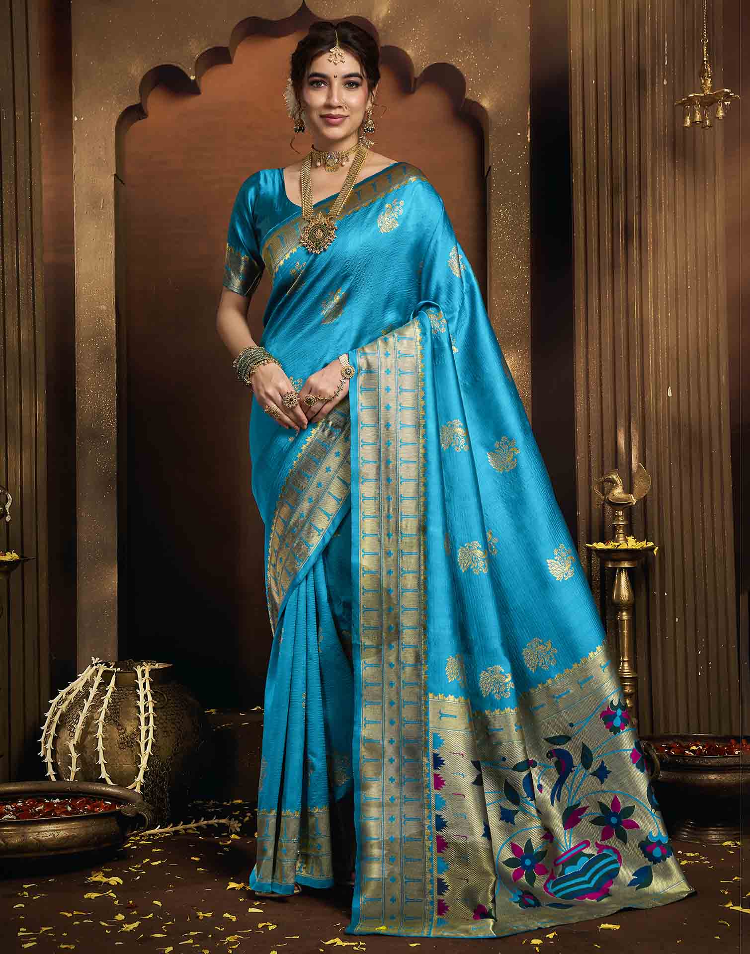 Sky Blue Silk Woven Paithani Saree