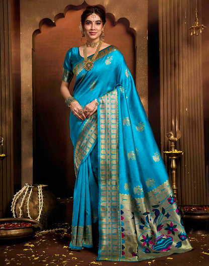 Sky Blue Silk Woven Paithani Saree