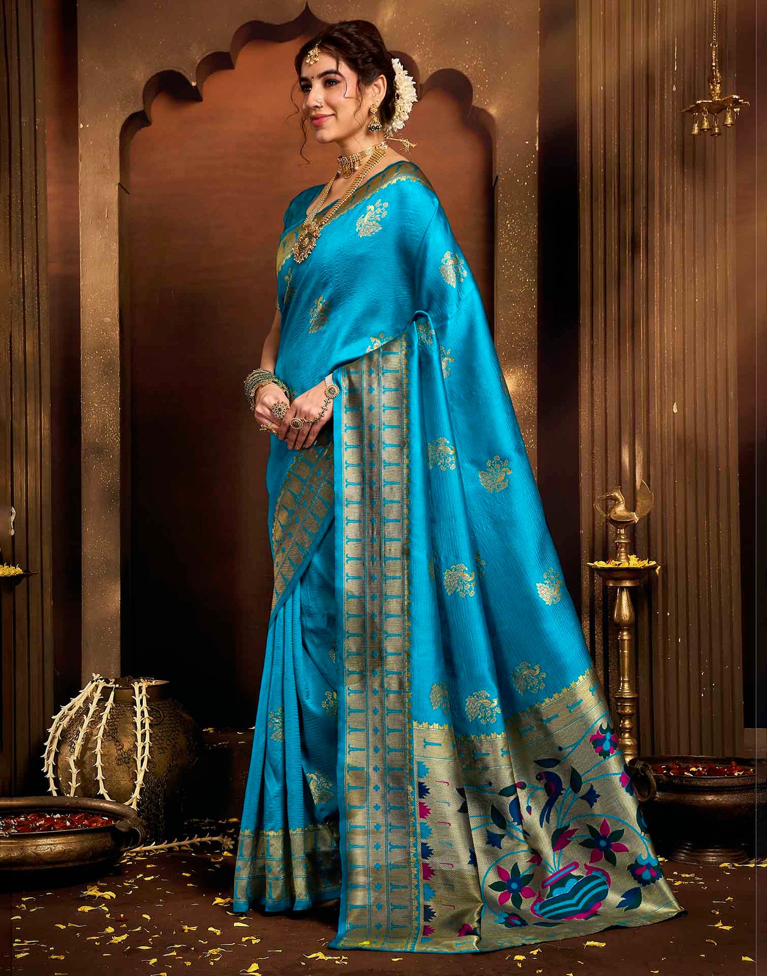Sky Blue Silk Woven Paithani Saree