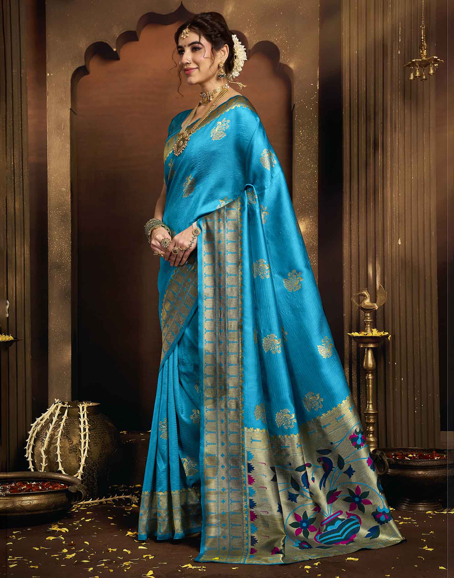 Sky Blue Silk Woven Paithani Saree