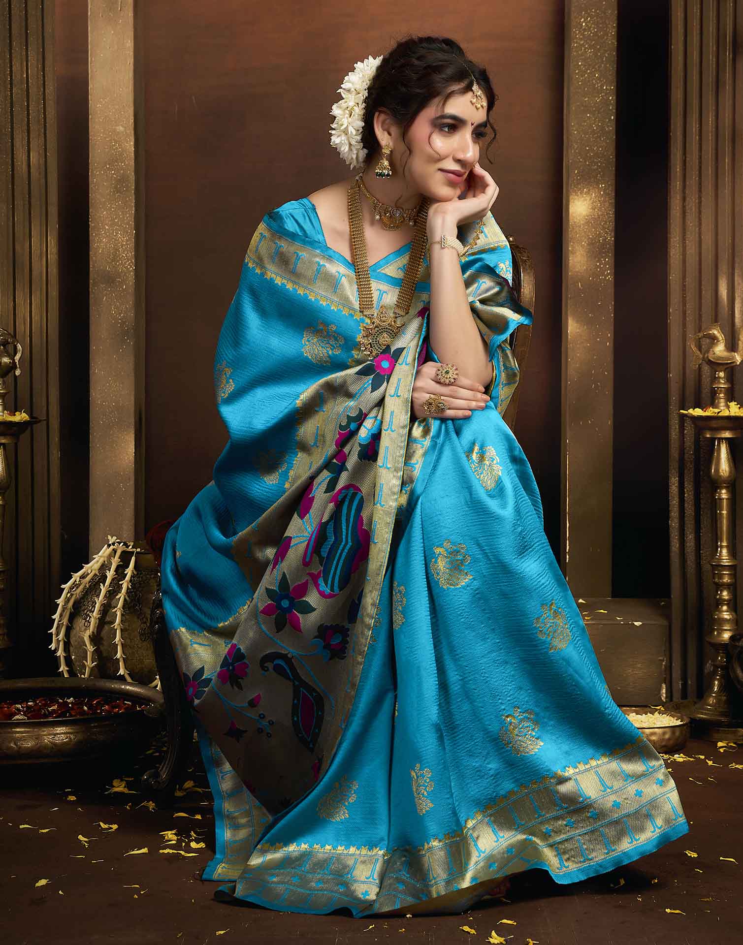 Sky Blue Silk Woven Paithani Saree