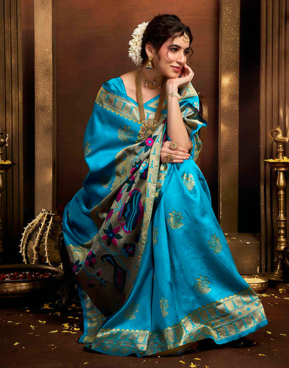 Sky Blue Silk Woven Paithani Saree