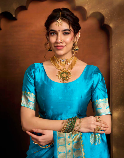 Sky Blue Silk Woven Paithani Saree