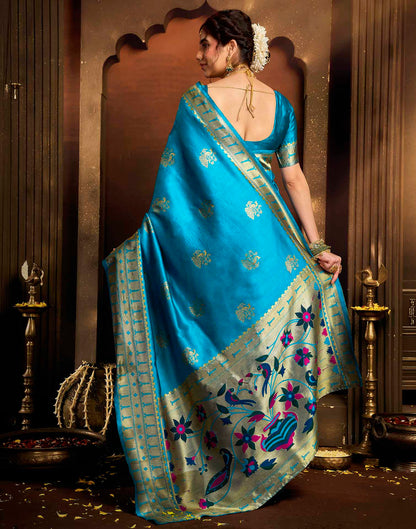 Sky Blue Silk Woven Paithani Saree