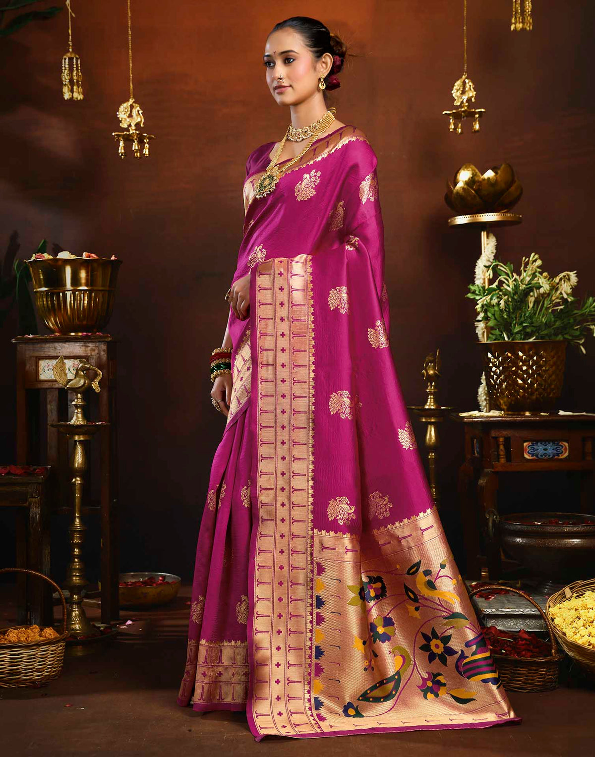 Rani Pink Silk Woven Paithani Saree