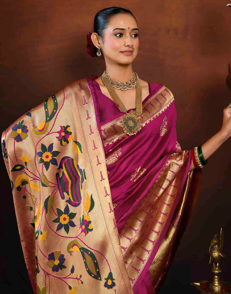 Rani Pink Silk Woven Paithani Saree