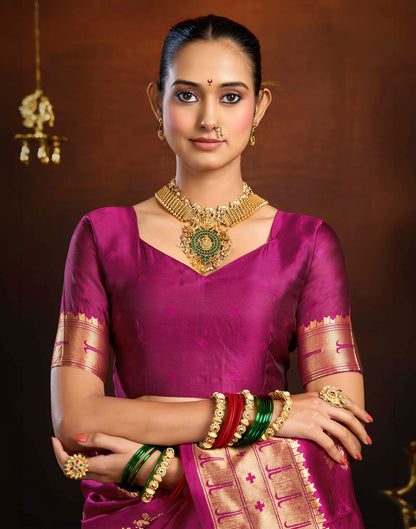 Rani Pink Silk Woven Paithani Saree